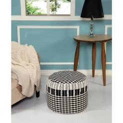 8 in. x 14 in. Plaid Black / White Checks Ottoman Pouf by LR Home -Cheap LR Home Store black natural lr home ottomans poufs99721bkn1612 31 1000