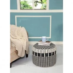 8 in. x 14 in. Plaid Black / White Checks Ottoman Pouf by LR Home -Cheap LR Home Store black natural lr home ottomans poufs99721bkn1612 4f 1000