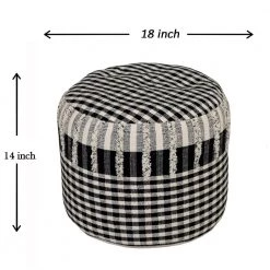 8 in. x 14 in. Plaid Black / White Checks Ottoman Pouf by LR Home -Cheap LR Home Store black natural lr home ottomans poufs99721bkn1612 c3 1000