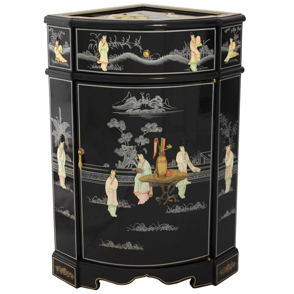 Black Lacquer Small Corner Cabinet by Oriental Furniture 3 Black Lacquer Small Corner Cabinet by Oriental Furniture