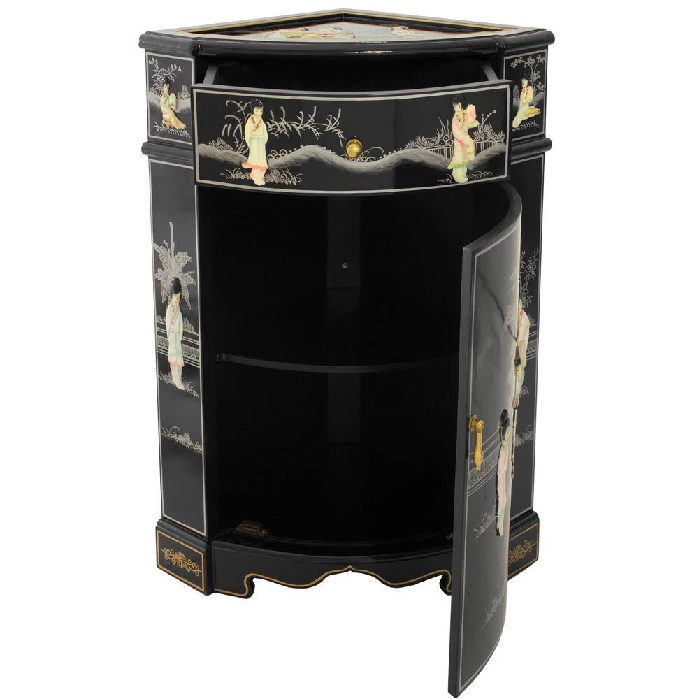Black Lacquer Small Corner Cabinet by Oriental Furniture 4 Black Lacquer Small Corner Cabinet by Oriental Furniture - Image 2