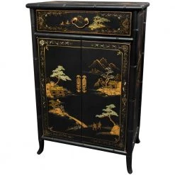 Black Lacquer Japanese Shoe Cabinet by Oriental Furniture