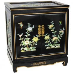 Birds and Flowers Black End Table by Oriental Furniture