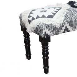 Southwest 18 in. Black and White Cotton Strong Wooden Bench by LR Home -Cheap LR Home Store black white lr home bedroom benches bench99070mlt3b14 1f 1000