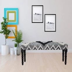 Southwest 18 in. Black and White Cotton Strong Wooden Bench by LR Home -Cheap LR Home Store black white lr home bedroom benches bench99070mlt3b14 31 1000