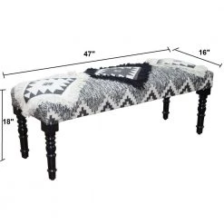 Southwest 18 in. Black and White Cotton Strong Wooden Bench by LR Home -Cheap LR Home Store black white lr home bedroom benches bench99070mlt3b14 44 1000