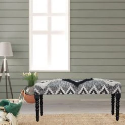 Southwest 18 in. Black and White Cotton Strong Wooden Bench by LR Home -Cheap LR Home Store black white lr home bedroom benches bench99070mlt3b14 d4 1000