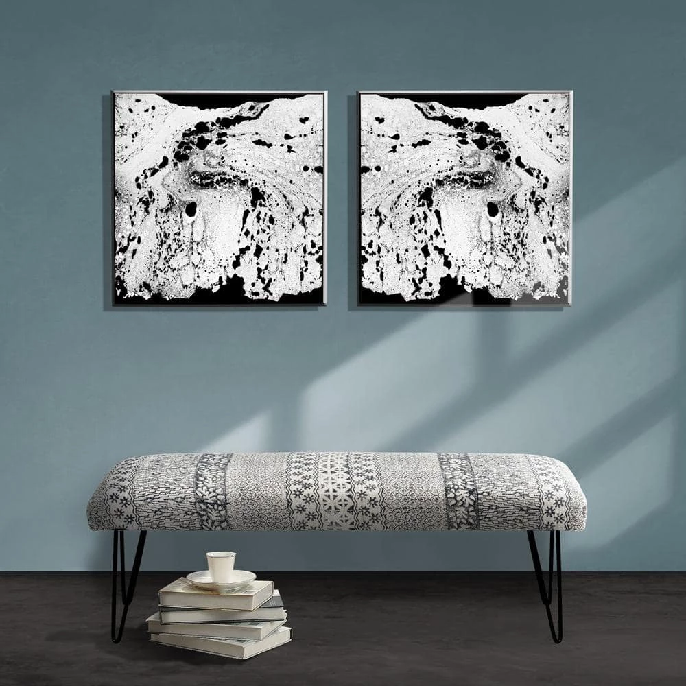 Block Print Black / White Upholstered Indoor Bench by LR Home 9 Block Print Black / White Upholstered Indoor Bench by LR Home - Image 7