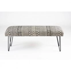 Block Print Black / White Upholstered Indoor Bench by LR Home