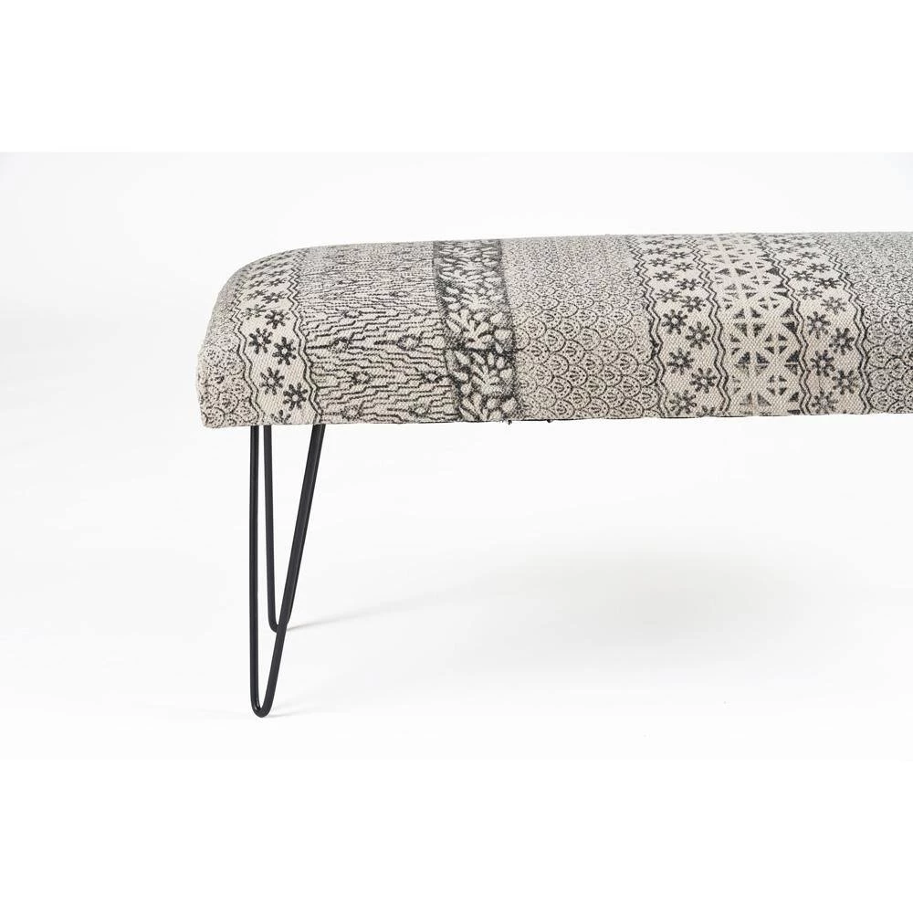 Block Print Black / White Upholstered Indoor Bench by LR Home 6 Block Print Black / White Upholstered Indoor Bench by LR Home - Image 4