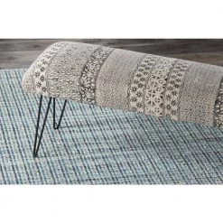 Block Print Black / White Upholstered Indoor Bench by LR Home 13 Block Print Black / White Upholstered Indoor Bench by LR Home -Cheap LR Home Store black white lr home bedroom benches bench99732gyw3b14 c3 1000