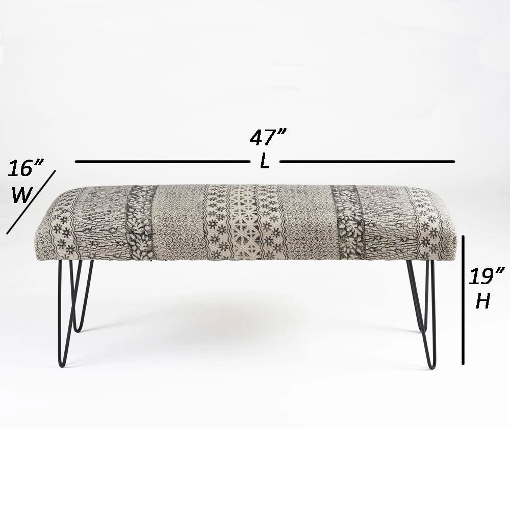 Block Print Black / White Upholstered Indoor Bench by LR Home 4 Block Print Black / White Upholstered Indoor Bench by LR Home - Image 2