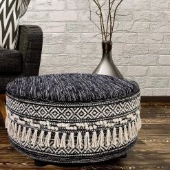 Ox Bay Handmade Black/White Diamond Organic Cotton Ottoman by LR Home -Cheap LR Home Store black white lr home ottomans 2113a6184d9348 e1 1000