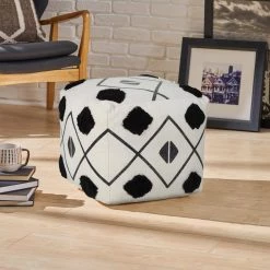 Textured Black / White 18 in. x 18 in. x 14 in. Diamond Directional Pouf Ottoman by LR Home -Cheap LR Home Store black white lr home ottomans poufs03461blk1612 31 1000