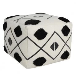 Textured Black / White 18 in. x 18 in. x 14 in. Diamond Directional Pouf Ottoman by LR Home
