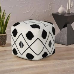 Textured Black / White 18 in. x 18 in. x 14 in. Diamond Directional Pouf Ottoman by LR Home -Cheap LR Home Store black white lr home ottomans poufs03461blk1612 d4 1000
