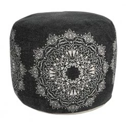 Boho Black / White 18 in. x 18 in. x 14 in. Chic Mandala Medallion Pouf Ottoman by LR Home -Cheap LR Home Store black white lr home ottomans poufs34047blk1612 4f 1000