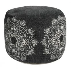 Boho Black / White 18 in. x 18 in. x 14 in. Chic Mandala Medallion Pouf Ottoman by LR Home -Cheap LR Home Store black white lr home ottomans poufs34047blk1612 c3 1000