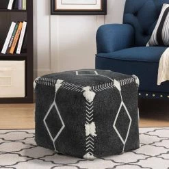 Textured Black / White 18 in. x 18 in. x 14 in. Diamond Dash Pouf Ottoman by LR Home -Cheap LR Home Store black white lr home ottomans poufs34048blk1612 31 1000