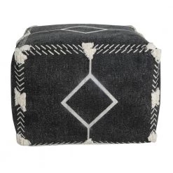 Textured Black / White 18 in. x 18 in. x 14 in. Diamond Dash Pouf Ottoman by LR Home