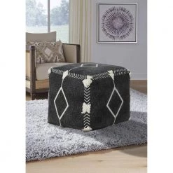 Textured Black / White 18 in. x 18 in. x 14 in. Diamond Dash Pouf Ottoman by LR Home -Cheap LR Home Store black white lr home ottomans poufs34048blk1612 d4 1000
