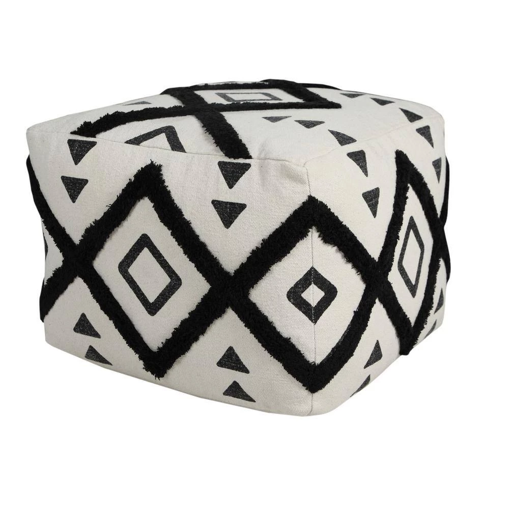 Textured Black / White 18 in. x 18 in. x 14 in. Double Diamond Pouf Ottoman by LR Home 7 Textured Black / White 18 in. x 18 in. x 14 in. Double Diamond Pouf Ottoman by LR Home - Image 5