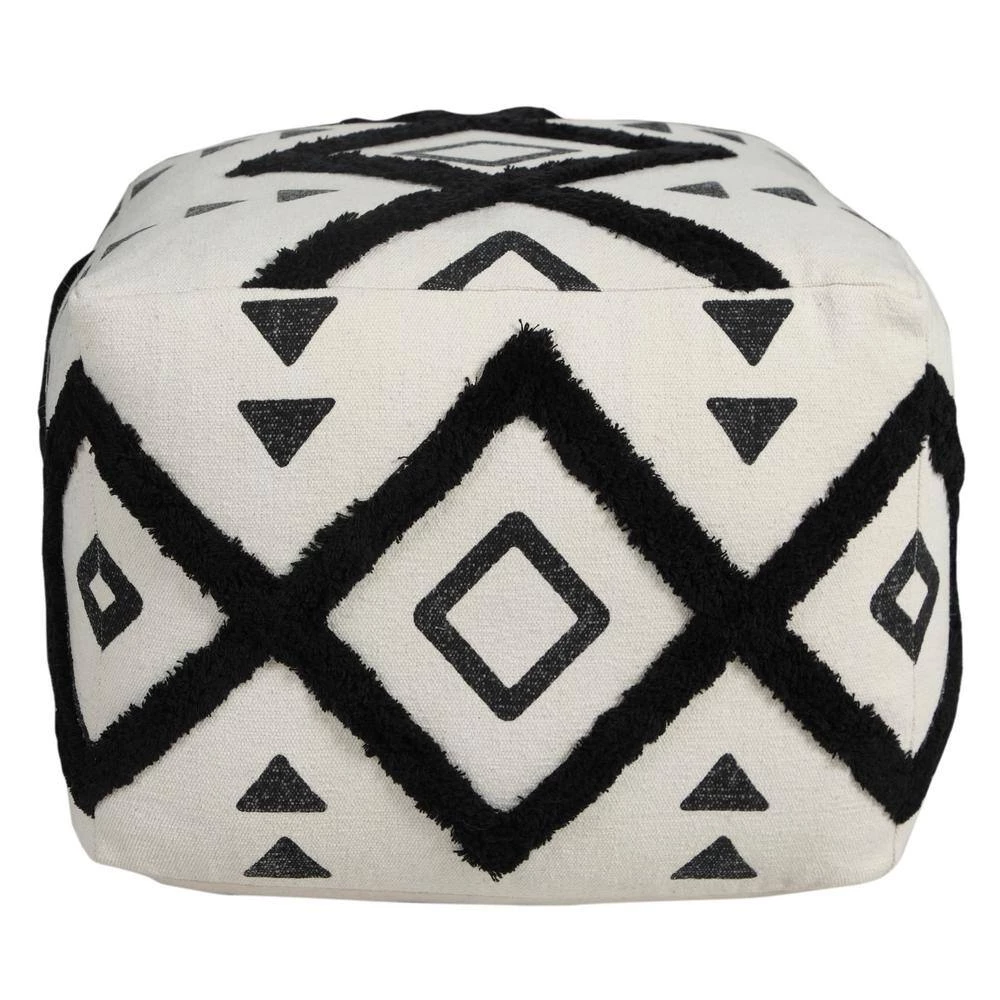 Textured Black / White 18 in. x 18 in. x 14 in. Double Diamond Pouf Ottoman by LR Home 8 Textured Black / White 18 in. x 18 in. x 14 in. Double Diamond Pouf Ottoman by LR Home - Image 6