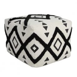 Textured Black / White 18 in. x 18 in. x 14 in. Double Diamond Pouf Ottoman by LR Home
