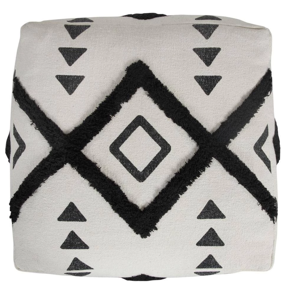 Textured Black / White 18 in. x 18 in. x 14 in. Double Diamond Pouf Ottoman by LR Home 5 Textured Black / White 18 in. x 18 in. x 14 in. Double Diamond Pouf Ottoman by LR Home - Image 3