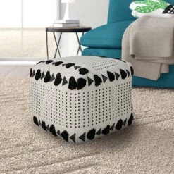 Textured Black / White 18 in. x 18 in. x 14 in. Dash and Dot Pouf Ottoman by LR Home -Cheap LR Home Store black white lr home ottomans poufs34059blk1612 31 1000