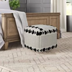 Textured Black / White 18 in. x 18 in. x 14 in. Dash and Dot Pouf Ottoman by LR Home -Cheap LR Home Store black white lr home ottomans poufs34059blk1612 d4 1000