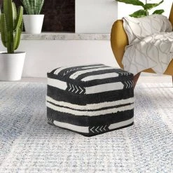 Textured Black / White 18 in. x 18 in. x 14 in. Solid Chevron Stripe Pouf Ottoman by LR Home -Cheap LR Home Store black white lr home ottomans poufs34060blk1612 31 1000