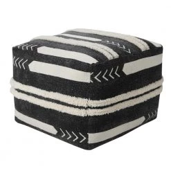 Textured Black / White 18 in. x 18 in. x 14 in. Solid Chevron Stripe Pouf Ottoman by LR Home