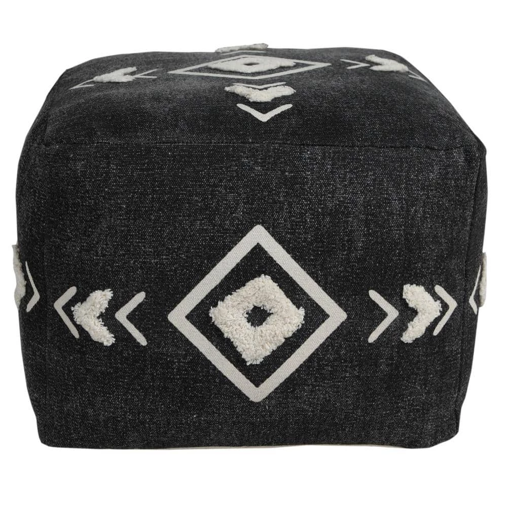 Textured Black / White 18 in. x 18 in. x 14 in. Diamond Medallion Pouf Ottoman by LR Home 8 Textured Black / White 18 in. x 18 in. x 14 in. Diamond Medallion Pouf Ottoman by LR Home - Image 6