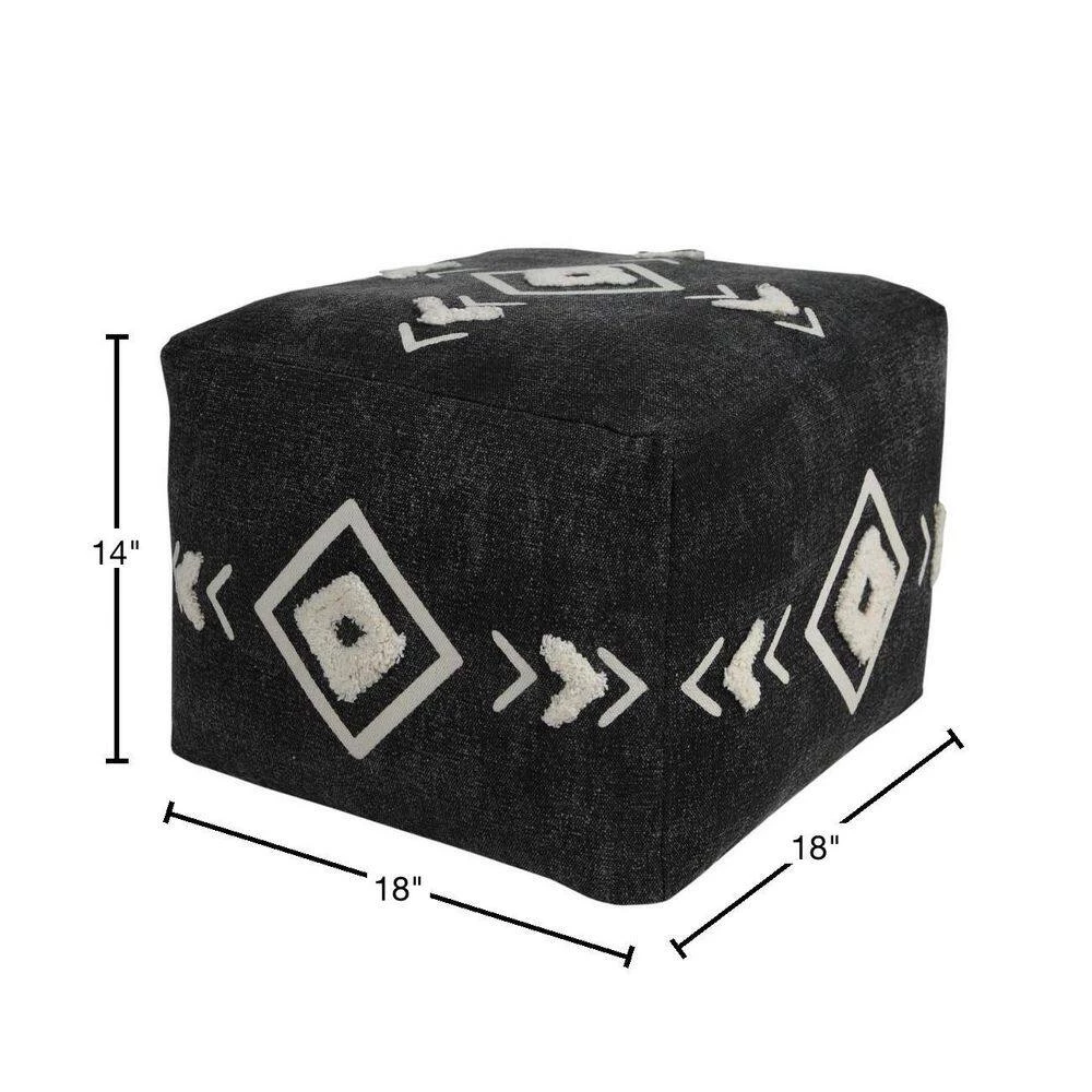 Textured Black / White 18 in. x 18 in. x 14 in. Diamond Medallion Pouf Ottoman by LR Home 4 Textured Black / White 18 in. x 18 in. x 14 in. Diamond Medallion Pouf Ottoman by LR Home - Image 2
