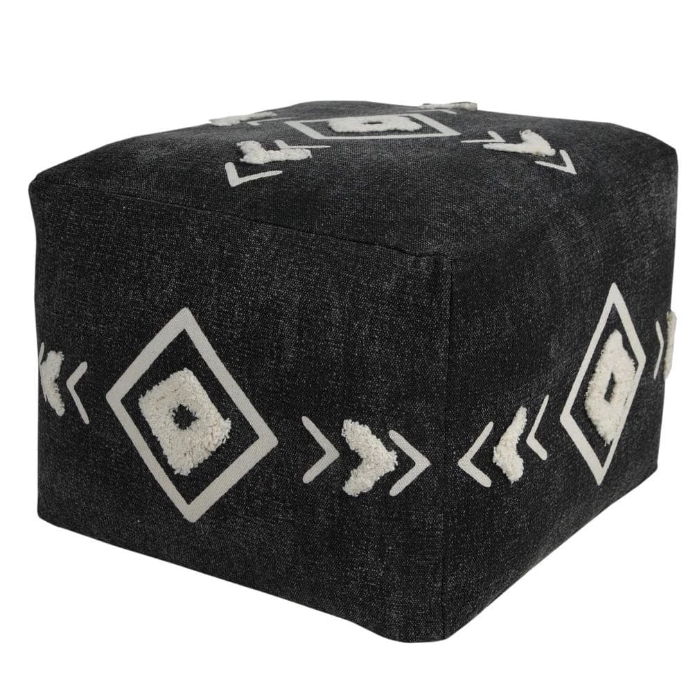 Textured Black / White 18 in. x 18 in. x 14 in. Diamond Medallion Pouf Ottoman by LR Home 9 Textured Black / White 18 in. x 18 in. x 14 in. Diamond Medallion Pouf Ottoman by LR Home - Image 7