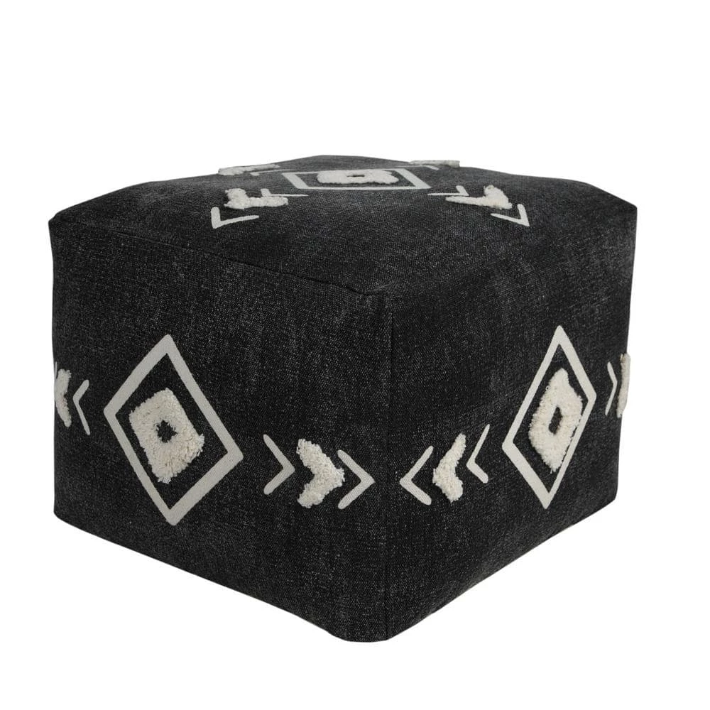 Textured Black / White 18 in. x 18 in. x 14 in. Diamond Medallion Pouf Ottoman by LR Home 7 Textured Black / White 18 in. x 18 in. x 14 in. Diamond Medallion Pouf Ottoman by LR Home - Image 5