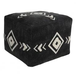 Textured Black / White 18 in. x 18 in. x 14 in. Diamond Medallion Pouf Ottoman by LR Home