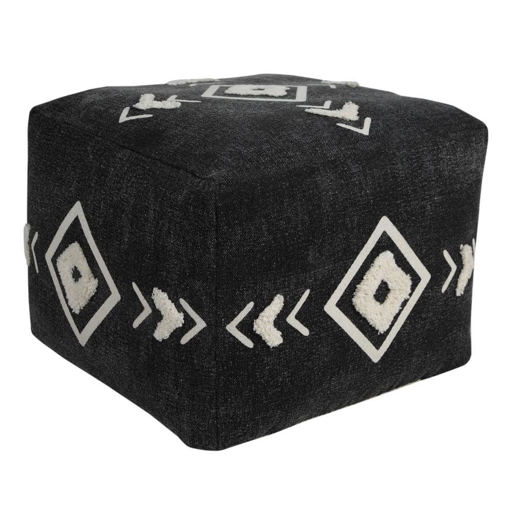 Textured Black / White 18 in. x 18 in. x 14 in. Diamond Medallion Pouf Ottoman by LR Home 3 Textured Black / White 18 in. x 18 in. x 14 in. Diamond Medallion Pouf Ottoman by LR Home