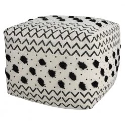 Textured Black / White 18 in. x 18 in. x 14 in. Dot and Geometric Arrow Pouf Ottoman by LR Home -Cheap LR Home Store black white lr home ottomans poufs34063blk1612 1f 1000