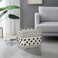 Textured Black / White 18 in. x 18 in. x 14 in. Dot and Geometric Arrow Pouf Ottoman by LR Home -Cheap LR Home Store black white lr home ottomans poufs34063blk1612 31 1000