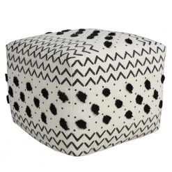 Textured Black / White 18 in. x 18 in. x 14 in. Dot and Geometric Arrow Pouf Ottoman by LR Home