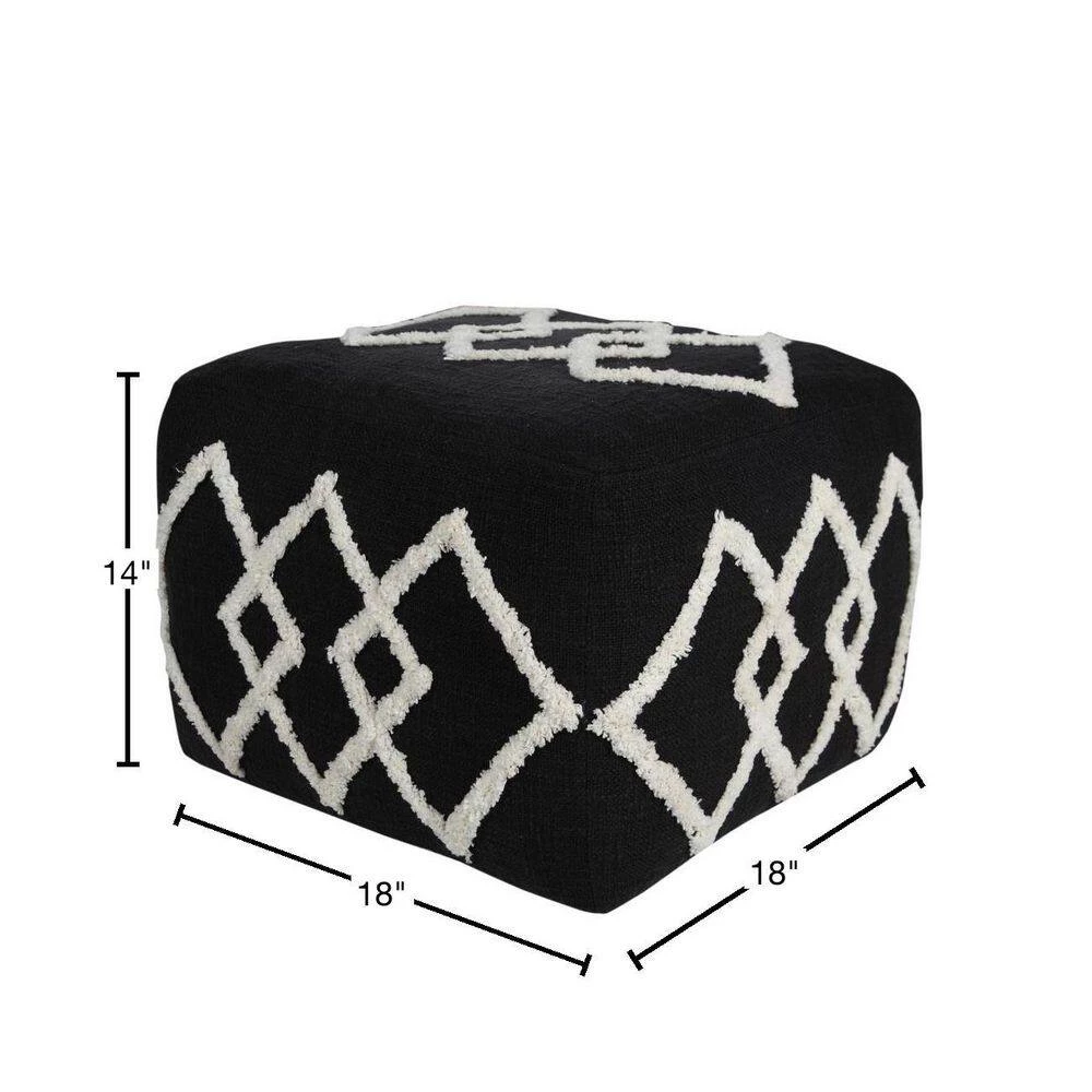 Textured Black / White 18 in. x 18 in. x 14 in. Overlapping Diamonds Pouf Ottoman by LR Home 4 Textured Black / White 18 in. x 18 in. x 14 in. Overlapping Diamonds Pouf Ottoman by LR Home - Image 2