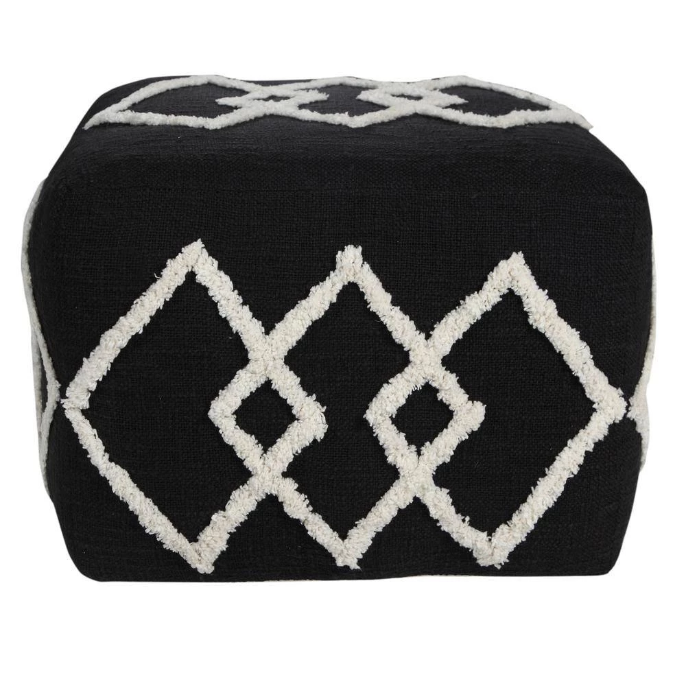 Textured Black / White 18 in. x 18 in. x 14 in. Overlapping Diamonds Pouf Ottoman by LR Home 9 Textured Black / White 18 in. x 18 in. x 14 in. Overlapping Diamonds Pouf Ottoman by LR Home - Image 7
