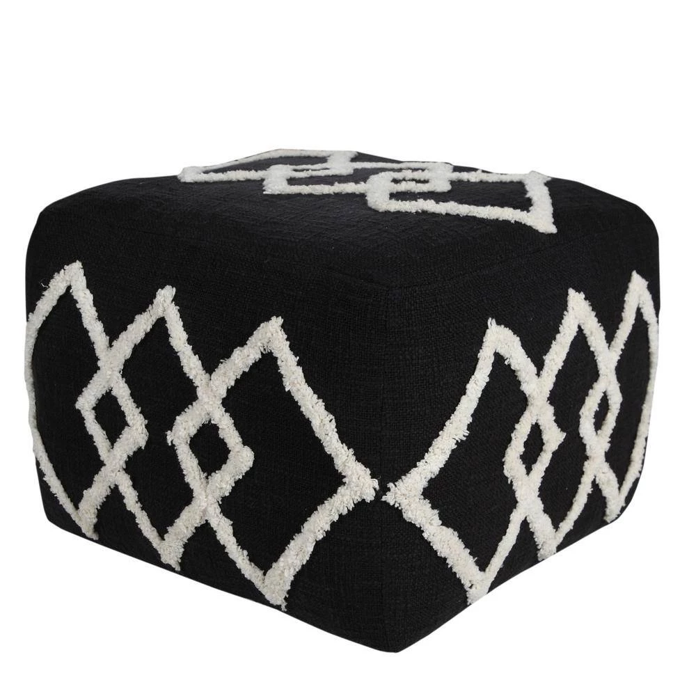 Textured Black / White 18 in. x 18 in. x 14 in. Overlapping Diamonds Pouf Ottoman by LR Home 7 Textured Black / White 18 in. x 18 in. x 14 in. Overlapping Diamonds Pouf Ottoman by LR Home - Image 5