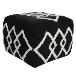 Textured Black / White 18 in. x 18 in. x 14 in. Overlapping Diamonds Pouf Ottoman by LR Home