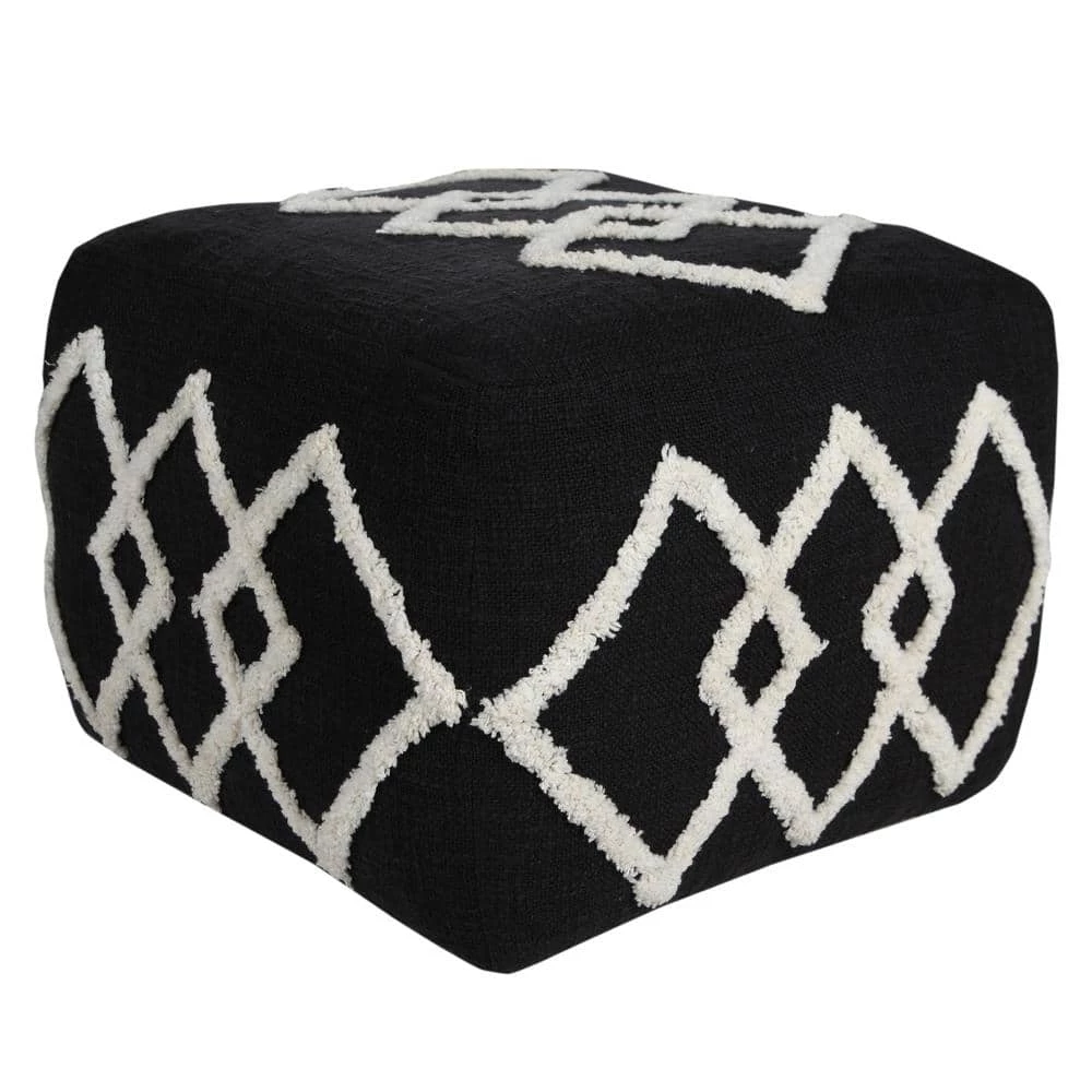 Textured Black / White 18 in. x 18 in. x 14 in. Overlapping Diamonds Pouf Ottoman by LR Home 3 Textured Black / White 18 in. x 18 in. x 14 in. Overlapping Diamonds Pouf Ottoman by LR Home