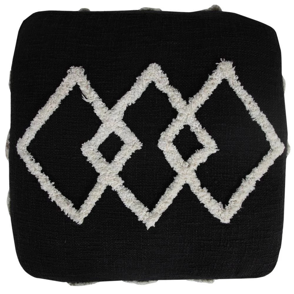 Textured Black / White 18 in. x 18 in. x 14 in. Overlapping Diamonds Pouf Ottoman by LR Home 6 Textured Black / White 18 in. x 18 in. x 14 in. Overlapping Diamonds Pouf Ottoman by LR Home - Image 4
