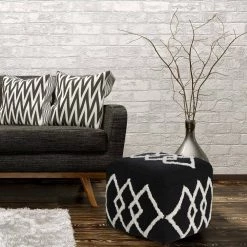 Textured Black / White 18 in. x 18 in. x 14 in. Overlapping Diamonds Pouf Ottoman by LR Home 20 Textured Black / White 18 in. x 18 in. x 14 in. Overlapping Diamonds Pouf Ottoman by LR Home -Cheap LR Home Store black white lr home ottomans poufs34066blk1612 d4 1000