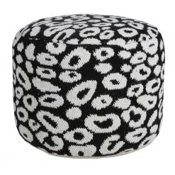 Modern Black / White 18 in. x 18 in. x 14 in. Animal Leopard Print Pouf Ottoman by LR Home -Cheap LR Home Store black white lr home ottomans poufs34067blk1612 1f 1000